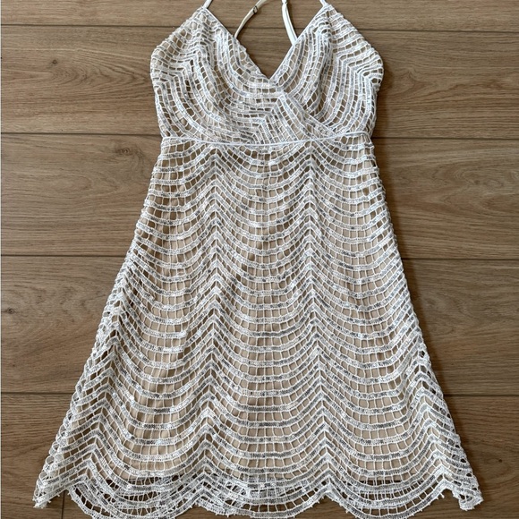 Lulu's Cream and White Scalloped Mini Dress - Picture 3 of 10